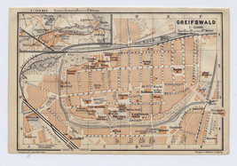 1914 Antique City Map Of Greifswald / MECKLENBURG-VORPOMMERN / Germany - £21.84 GBP