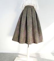 Brown Plaid Midi Pleated Skirt Women Winter Plus Size Pleated Skirt image 5