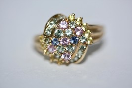 14K Yellow Gold Multi Color Stone Round Cluster Ring Size 9.25 - £280.90 GBP