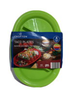 Set of 4 Standing Taco Party Plates Red Green Yellow Orange 13x8.5 Heavy Plastic - £7.54 GBP