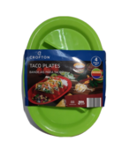 Set of 4 Standing Taco Party Plates Red Green Yellow Orange 13x8.5 Heavy... - £7.66 GBP