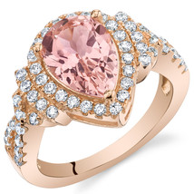 Rose Tone Sterling Silver Simulated Morganite Tear Drop Ring - £67.93 GBP