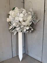 Winter Cemetery Cross: Silver Hydrangeas grave flowers, Winter Grave Decor - $22.77
