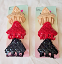 Scunci 6 Hair Claw Clips 2 Packs Black Pink &amp; Cream Color Quilted Patter... - $14.50