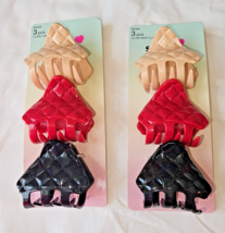 Scunci 6 Hair Claw Clips 2 Packs Black Pink &amp; Cream Color Quilted Patter... - £11.59 GBP