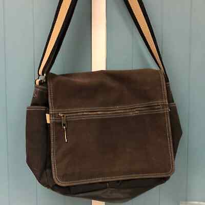 Gap Crossbody Messenger Bag Briefcase Handbag Dark Brown canvas Vegan 12” x 17” - $51.48
