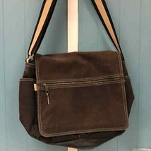Gap Crossbody Messenger Bag Briefcase Handbag Dark Brown canvas Vegan 12... - $51.48