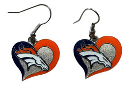 Denver Broncos Football Team NFL Heart Swirl Charm Silver Dangle Earring... - £9.55 GBP