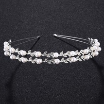 Rown leaf shape rhinestone wedding headband ivory white pearl wedding headpiece rim for thumb200