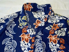 Hawaiian Aloha XL Shirt All Over Print Tiki Blue Flowers Floral Silk? No Tag - £21.48 GBP