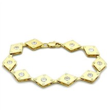 LO2007 - Matte Gold &amp; Gold Brass Bracelet with AAA Grade CZ  in Clear - $402.60 MXN