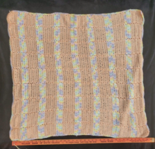 Crochet Baby Blanket Afghan Lap Throw  35&quot;x38&quot; Soft Peach &amp; Pastels Handmade - £15.78 GBP