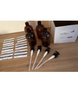 4 Pk 16 oz Empty Amber Plastic Soap Lotion Bottles w Pump &amp; 6 Waterproof... - $34.57