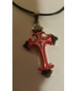 Christian Cross Red White &amp; Silver Necklace ( with magnetic clasp added )  - £14.88 GBP