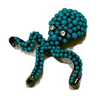 Octopus Pendant Faux Turquoise Rhinestone Kenneth J Lane? Gold Tone Beach Sea - $53.46