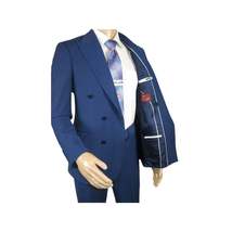 Men Suit BERLUSCONI Turkey 100% Italian Wool 180's Double Breasted #Ber22 Blue image 6