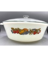 Vtg Fire King Ovenware Round Casserole Dish Lid 3 QT Harvest Fruit Milk ... - $571.59 MXN