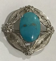 Sorrento Signed Sterling Silver Filigree Turquoise Brooch Pin 5.5 Grams - £66.38 GBP
