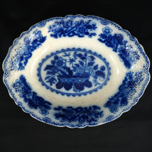 Antique Flow Blue Deep Oval Serving Bowl Meakin Japan Pattern - £12.25 GBP