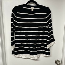 Chico&#39;s Sweater Knit Pullover Size 1 US 8/Medium Striped Navy White Layered Look - £20.24 GBP