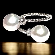 Magnificent Double Cultured Edison White Round 9 - 9.5mm Pearl Ring Size 6 - $96.77