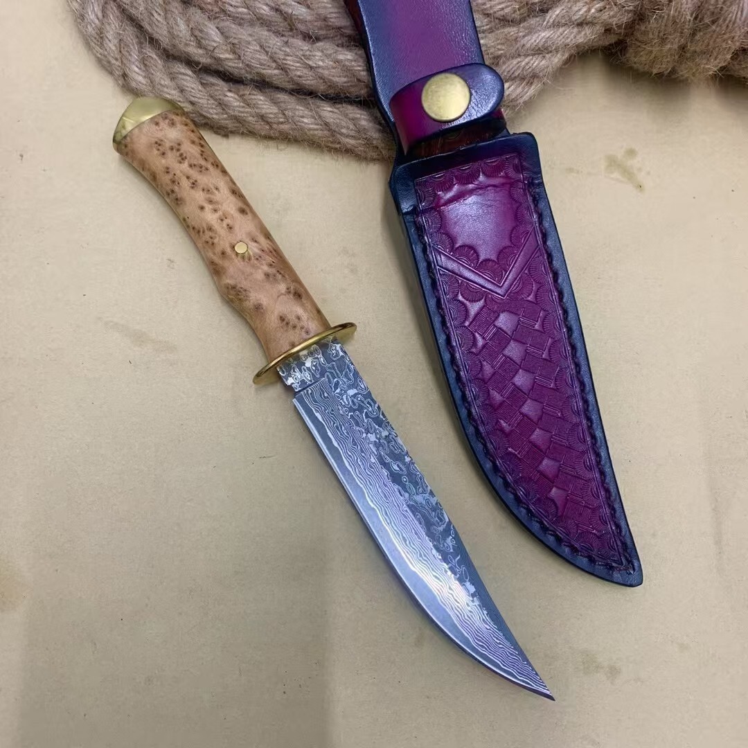 VG10 DAMASCUS STEEL SURVIVAL HUNTING KNIFE HUNTING KNIFE FIXED BLADE WIT... - $95.04