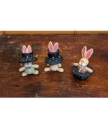 Set of 3 Suzi Skoglund 07 Blossom Bucket Resin Bunny Rabbit Figurine w T... - $38.69