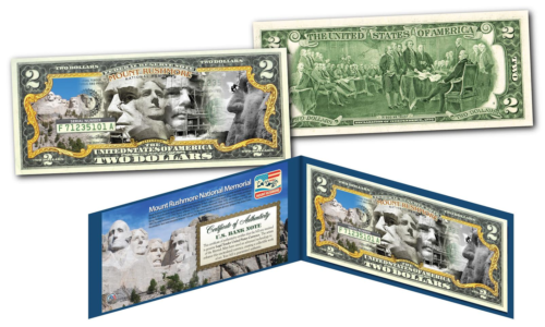 MOUNT RUSHMORE NATIONAL MEMORIAL MOUMENT Legal Tender U.S. $2 TWO-DOLLAR Bill - $18.65