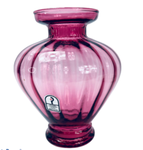 Pilgrim Cranberry Glass Vase Hand Made 6.5&quot; Ribbed Made With Gold In The... - £33.80 GBP