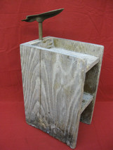 Antique Primitive Wooden Oak Shoe Shine Box with Metal Foot Rest - £30.95 GBP