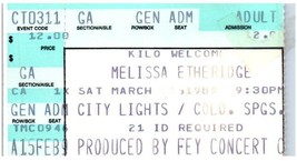 Melissa Etheridge Ticket Stub March 11 1989 Colorado Ressorts - £36.25 GBP