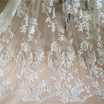 Embroidery Floral Lace Mesh Fabric Costume DIY Clothes Wedding Full Bride Dress  - £10.38 GBP