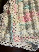 Handmade Crochet baby Blanket. Main Color White With Pastel Pink, Blue, Lavender - £35.60 GBP