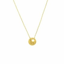14K Solid Yellow Gold Mini Small Disk Disc Cut Out Heart Love Engrave Necklace - £131.21 GBP