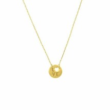 14K Solid Yellow Gold Mini Small Disk Disc Cut Out Heart Love Engrave Necklace - £131.21 GBP