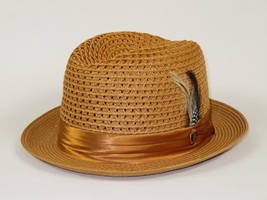 Men's BRUNO CAPELO Stingy Brim Fedora Braid Straw Hat Santa Cruz SC618 Cognac image 5