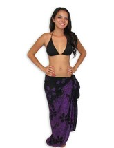 Hawaiian Womens Sarong Black Purple Cover-Up Pareo Swim Beach Floral Plumeria - £28.12 GBP