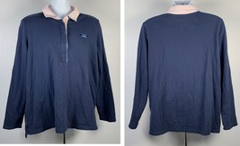 Vintage L.L. Bean Long Sleeve Rugby Polo Shirt Mens XL Navy Pink Collar Cotton - £39.52 GBP