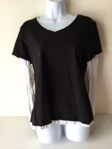 Danskin Now Womens Shirt  XL (16-18) Black White Long Sleeve  - $11.87