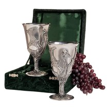 Set of 2 Medieval European Dragon Pewter Goblets Cups Replica Reproduction - £149.56 GBP