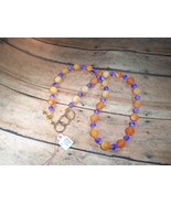 Necklace Glass Orange w Purple Spacers Handmade Upcycled Toggle 20&quot; + - $12.00