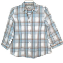 Orvis Womens Size 6 Blouse Button Front 3/4 Sleeve Blue Plaid Wrinkle Free - $12.97