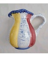 Gibson Design Ceramic Pitcher Vase Hand Painted Striped Colorful Design ... - $13.28