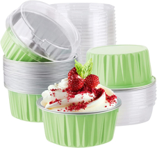 Baking Cups with Lids,  30Pcs 5Oz Disposable Aluminum Foil Muffin Liners Ramekin - £14.87 GBP