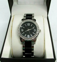 Black and Silver Round Crystal Jeweled Face Watch Unbranded NWOT Needs Battery - £3.17 GBP