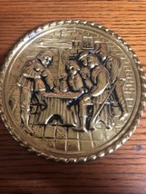 Elpec Repousse Brass Wall Hanging Plates Tavern Pub Scene Made in Englan... - $18.81