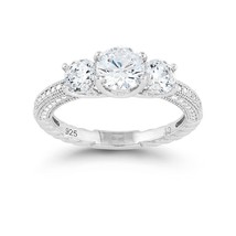 Sterling Silver Triple Center Round CZ with Micro Pave Band Ring - £32.75 GBP
