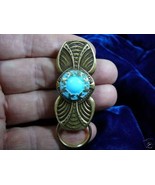 #E576)  Blue Czech Eyeglass leaf pin pendant ID badge holder - $17.75