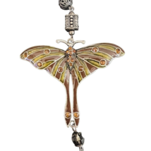 Enamel Butterfly Moth Rhinestone Necklace Pendant With Tassel - £20.56 GBP