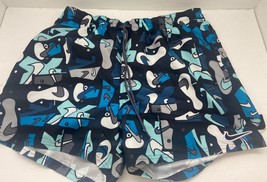 Nike Sneaker Print Swim Trunks Shorts Mens XL Black Blue - $16.83